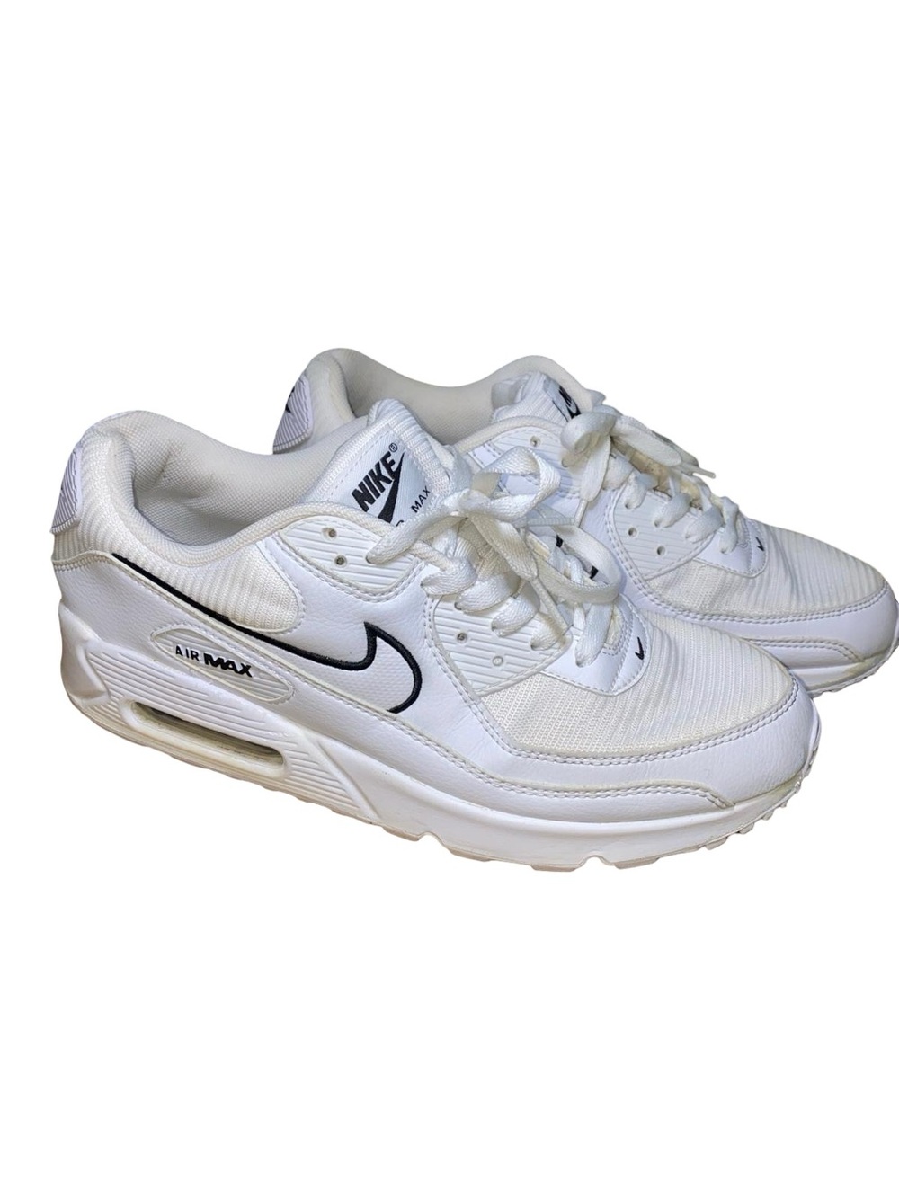 Nike Air Max 90 White Black Outlined Swoosh Men's Size 10.5 Sneaker HF3835-100